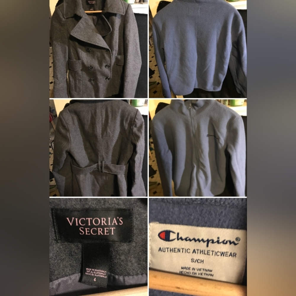 Victoria Secret peacoat and Champion pullover